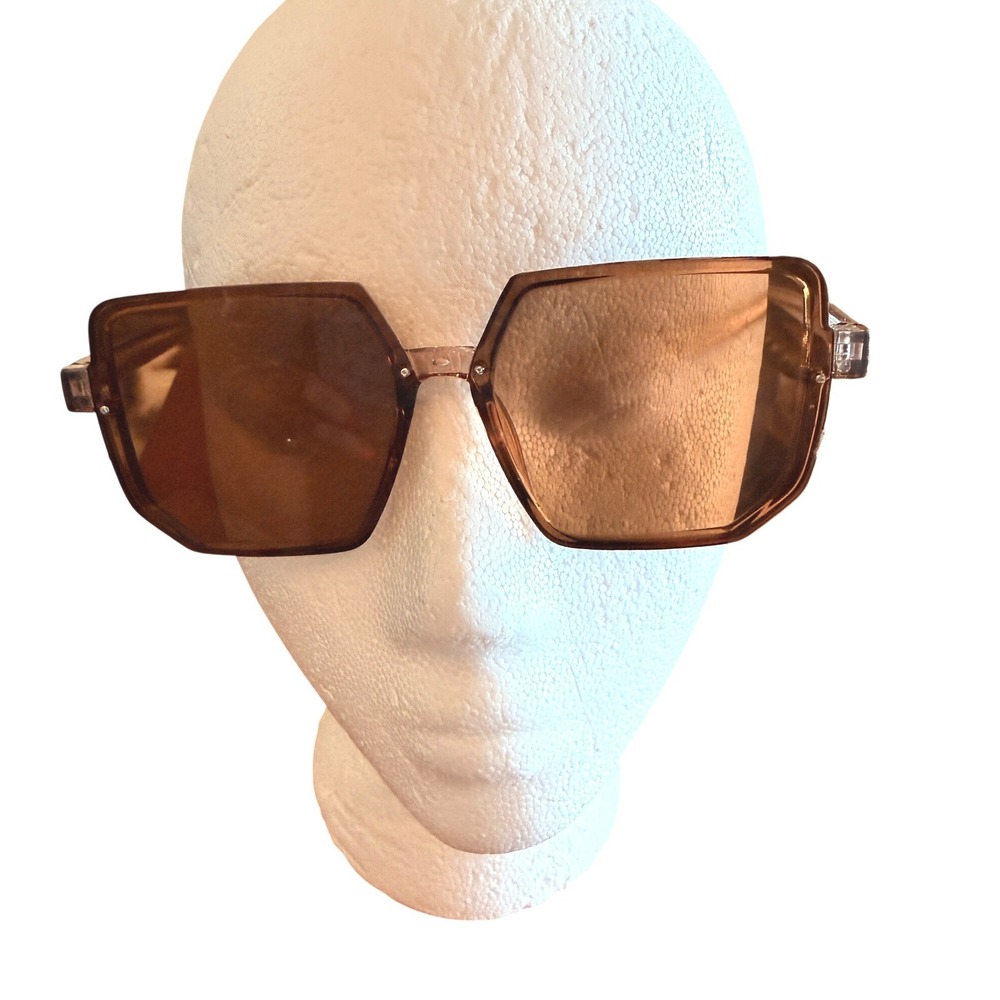 Oversized Geometric Rimless Sunglasses Brown Gradient Gold Y2K‎ Luxe Glam